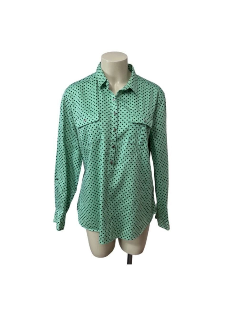 New York & Company Mint Green Black Polka Dot Button Down Shirt XL